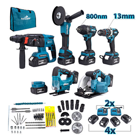 YEDİLİ SET MK800 (POWERBANK&LED+ Ş.Hilti+Ş.spral+S.Sıkma+13mm Ç.Mandren+Ş.Dekupaj+Sunta Kesme)