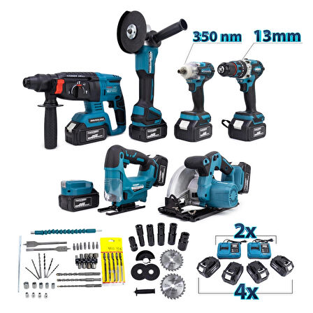 YEDİLİ SET MK350 (POWERBANK&LED+ Ş.Hilti+Ş.spral+S.Sıkma+13mm Ç.Mandren+Ş.Dekupaj+Sunta Kesme) 