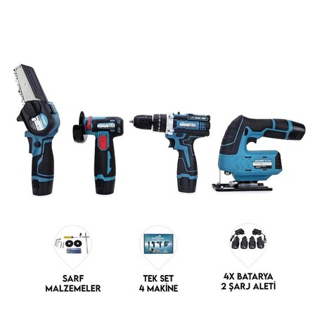 Dawreek BT0203 4lü Mini Set MK (Mini Testere+ Avuç Taşlama+ Akülü Vidalama + Dekupaj)