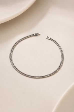 Balenbi Jewelry Kadın Çift Sıralı Boncuk Zincir Kararmaz Çelik Bileklik Gümüş Renk 1125