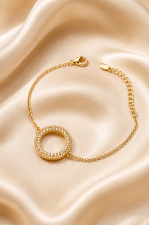 Balenbi Jewelry Kadın Çift Sıra Taşlı Halka Figürlü Kararmaz Çelik Bileklik Gold Renk 1127