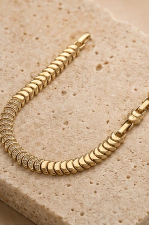 Balenbi Jewelry Kadın Taşlı Balık Sırtı Model Kararmaz Çelik Bileklik 14K Gold Renk 1133