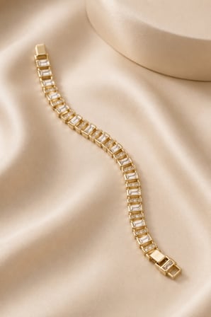 Balenbi Jewelry Kadın Baget Taşlı Geometrik Kararmaz Çelik Bileklik 1137 Gold Renk