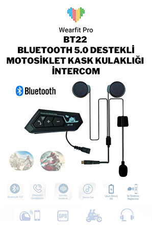 Wearfitpro BT22 Bluetooth 5.0 Destekli Kask Kulaklığı İntercom Motosiklet Kulaklığı