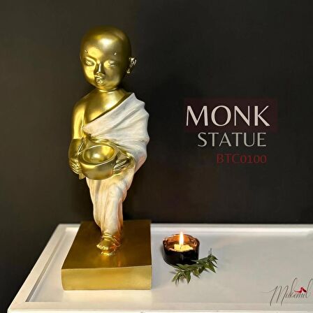 Budist Keşiş Büstü ( Bhikkhu, Heykel, Heykel, El Yapımı, Altın, Ofis, Ev, Hediye, Dekorasyon)