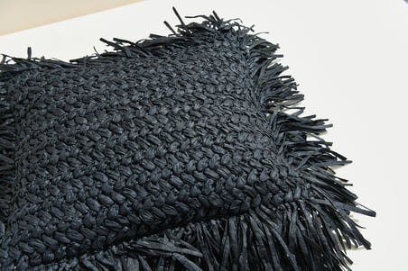 Tasch Design Siyah Rafya Örgü Kırlent Kılıfı 45x45 cm El Yapımı Fermuarlı