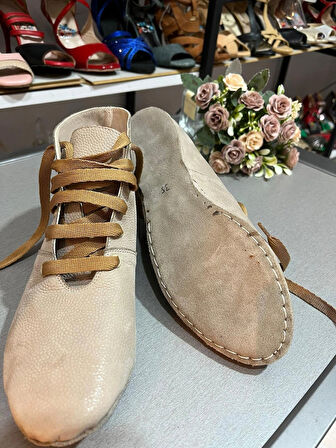 SÜTLÜ KAHVE RENGİ DERİ DANS BOTU- BAĞCIKLI-SÜET TABAN - TÜM DANSLAR İÇİN UYGUNDUR.