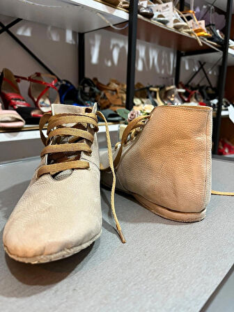 SÜTLÜ KAHVE RENGİ DERİ DANS BOTU- BAĞCIKLI-SÜET TABAN - TÜM DANSLAR İÇİN UYGUNDUR.