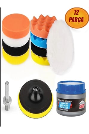 Pasta Cila Yün Polisaj Süngeri Pedi Seti 115 Mm Oto Parlatma Parlatıcı Çizik Giderici 12 Parça