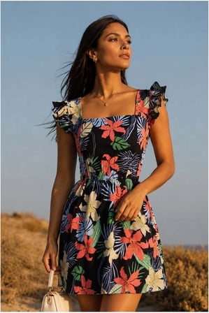 Bezos Kadın Elbise Volanlı Krep Kumaş · Renk: Çok Renkli · Beden: M BTKFZ