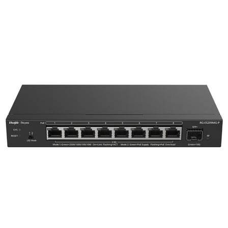 RUIJIE REYEE RG-ES209MG-P 8 PORT 2.5GB 130W POE/1 PORT 2.5G RJ45 + 1 PORT 10G SFP+ UPLINK L2 CLOUD YÖNETİLEBİLİR SWITCH BTKFZ