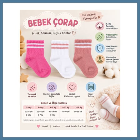 Bezos Assn Bebek Çorap USB2206 Rose ADET FİYATIDIR · Beden: 3-6 Ay · Renk: Rose BTKFZ