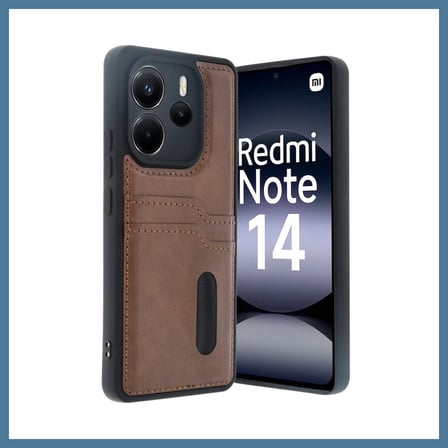 Bezos Redmi Note 14 4G Uyumlu Kılıf Sara Kartvizitli Deri Kılıf - Taba BTKFZ