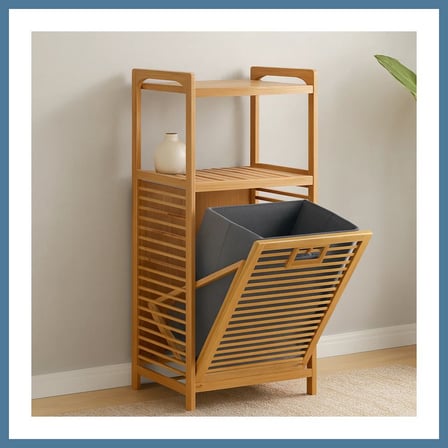 Bezos 2 Katlı Bambu Çamaşır Sepeti Önden Çek-Aç Organizer 40x35x95 cm BTKFZ