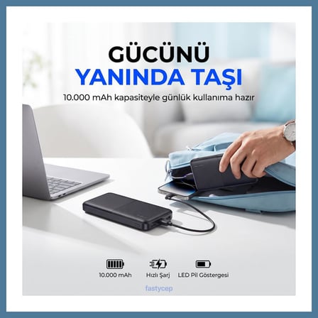 Bezos SnapMax -3008 Siyah 10.000 mah Powerbank 2x USB Çıkışlı 1 Type-C ve 1 Micro Girişli BTKFZ
