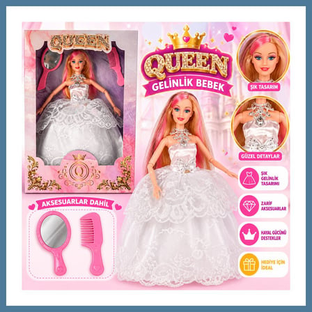 Bezos QUE-107 KUTU.GEN.GELİNLİK.AKSESUAR.QUEEN BEBEK OYUNCAK BEBEK (adet fiyatıdır) BTKFZ