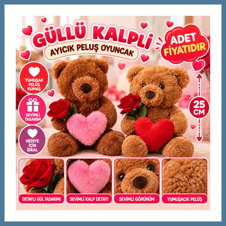 Bezos 25 CM GÜLLÜ KALPLİ AYICIK PELUŞ OYUNCAK BTKFZ