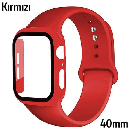ALLY Apple Watch 4-5-6 40mm Silikon Kordon Kayış ve Ekran Koruyucu Kılıf-(5775)