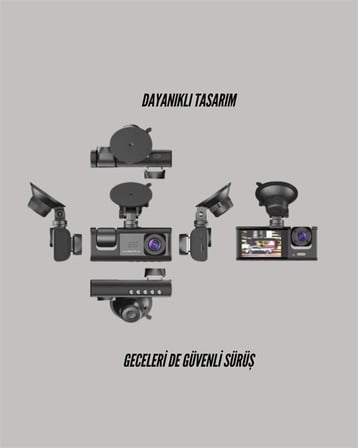 TA-01 3 Kameralı 1080P Araç Kamerası Siyah
