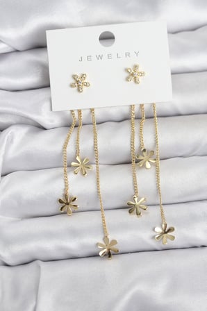 Papatya Model Gold Renk Pirinç Sallantılı Kadın Küpe 5886