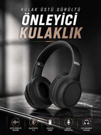 Kulak Üstü Kablosuz Bluetooth Kulaklık Gürültü Önleyici Ayarlanabilir