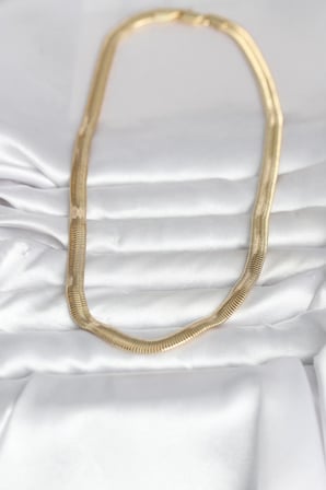 CM 14K Gold Renk Kalın Yassı Yılan Zincir Model 45 cm Kadın Kolye 5886