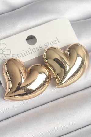 Pirinç Gold Renk Bomba Kalp Model Kadın Küpe 5886