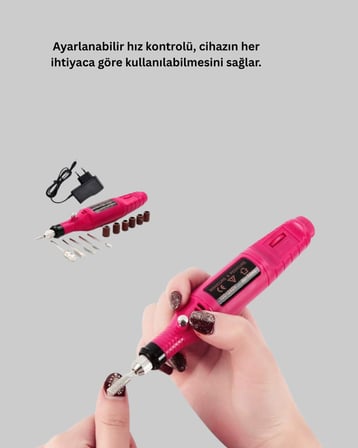 Profesyonel Tırnak Matkap Makinesi – USB Şarjlı Ayarlanabilir Hız Düşük Tit
