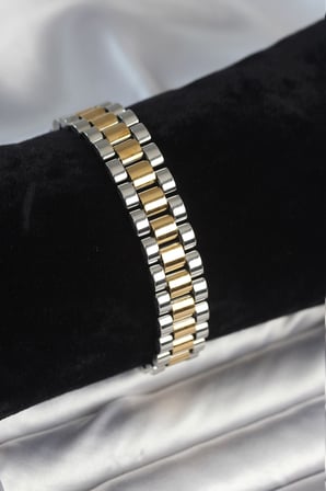 316L Çelik Gold ve Gümüş Renk 12 mm Kalınlık Erkek Bileklik 5886