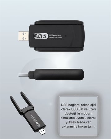Tak-Çalıştır Özellikli Çift Bant WiFi Adaptör – 1200 Mbps