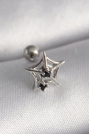 316L Çelik Gümüş Renk Siyah Zirkon Taş Detay Örümcek Ağ Model Tragus Piercin
