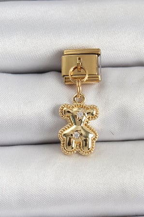 316L Çelik Sallantılı Zirkon Taşlı Ayıcık Model Gold Renk Nomination Charm 58
