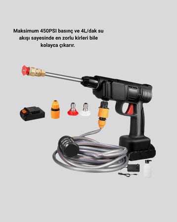 Kablosuz Basınçlı Yıkama Makinesi – 48V Güçlü Motor 2 Pil ve Köpük Haznel