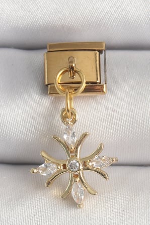 316L Çelik Gold Renk Sallantı Zirkon Taşlı Kar Tanesi Model Nomination Charm 588