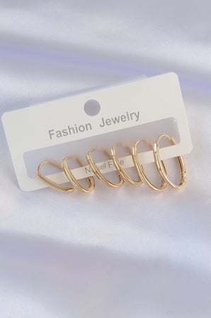 Pirinç Gold Renk İnce Oval Küpe Seti 5886