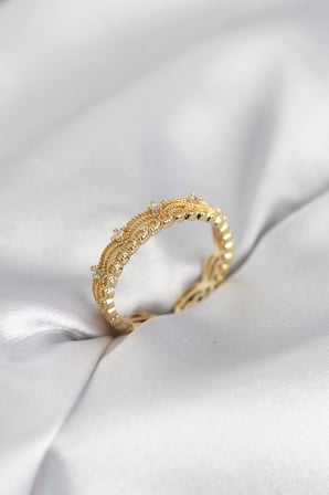 Gold Renk Motif Desenli Zirkon Taşlı Kadın Yüzük 5886