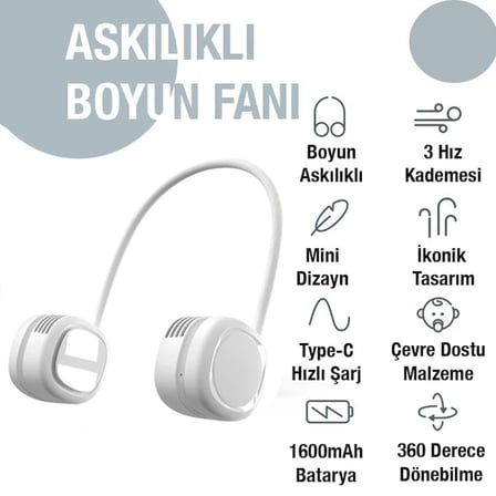 G02 Boyun Askılıklı Mini Fan Taşınabilir Şarjlı Soğutucu Boyun Fanı-(5775)