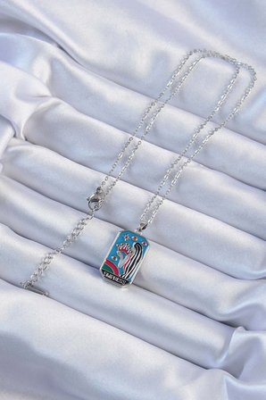 316L Çelik Zincir Gümüş Renk Taç ve Kız Figürlü Renkli Mineli Tarot Kolye 58