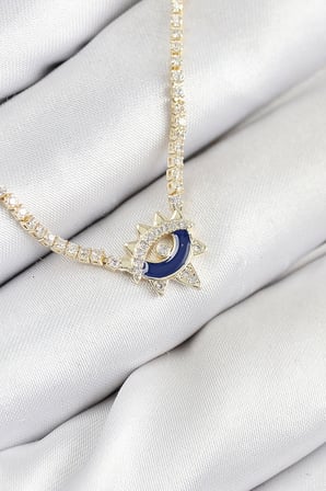 Pirinç Zirkon Taşlı Su Yolu Göz Model Gold Renk Kadın Kolye 5886