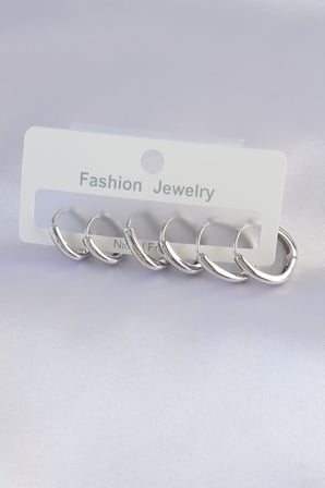 Pirinç Gümüş Renk Oval Küpe Seti 5886