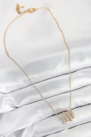 316L Çelik Zirkon Taşlı Sarmal Model Gold Renk Kadın Kolye 5886