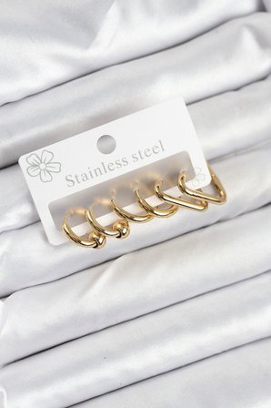 316L Çelik Gold Renk Kadın Küpe Seti 5886