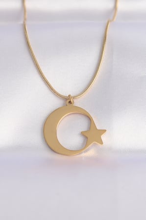 316L Çelik Zincir Gold Renk Ay Yıldız Unisex Kolye 5886