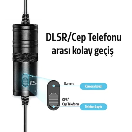 ALLY 3.5MM Universal Lavalier Kablolu Yaka Mikrofonu 6 Metre-(5775)