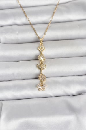 316L Çelik Gold Renk Şans Kolyesi Y Model Zirkon Taşlı Kadın Kolye 5886