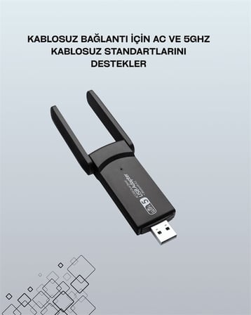 Yüksek Hızlı 1200 Mbps Çift Bant USB WiFi Adaptör – Güçlü Sinyal Geniş Uy