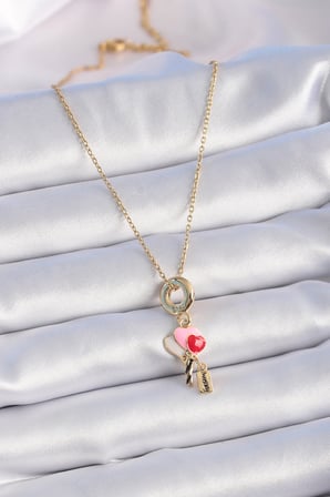 316L Çelik Gold Renk Renkli Kalp Figür Charm Model Kadın Kolye 5886