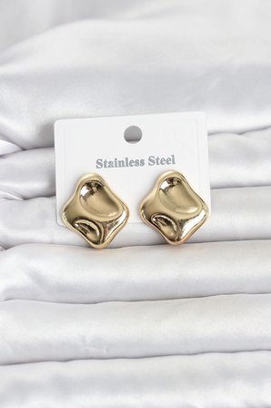 316L Çelik Gold Renk Plaka Model Kadın Küpe 5886