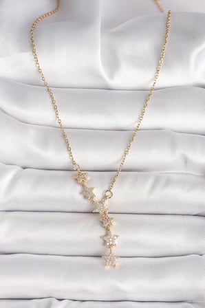 316L Çelik Gold Renk Zincir Zirkon Taşlı Yıldız Model Kadın Kolye 5886