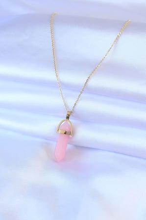 316L Çelik Gold Renk Kristal Pembe Taş Model Kadın kolye 5886